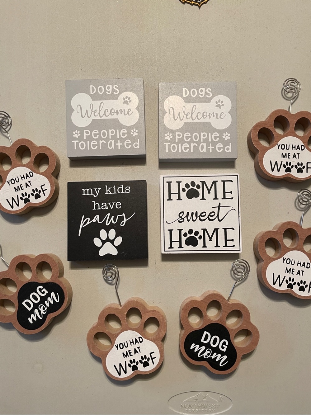 Dog Paw Wall Art Set - Black, White, and Brown 10pc New
